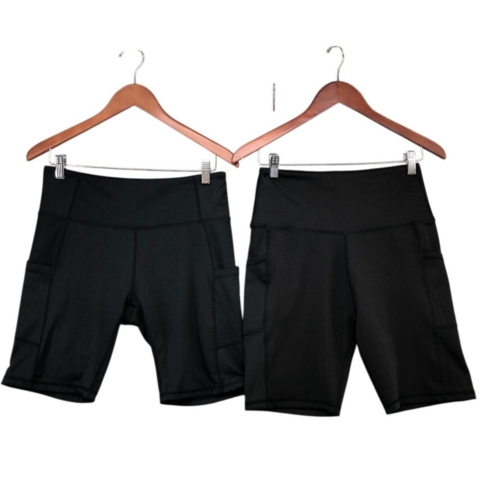 Baleaf Mia Sport Biker Shorts Womens Large Black Lot of 2 High Waisted Pockets